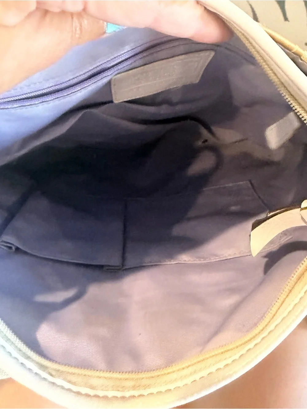 Coach Beige Signature Canvas Shoulder Bag with White Trim